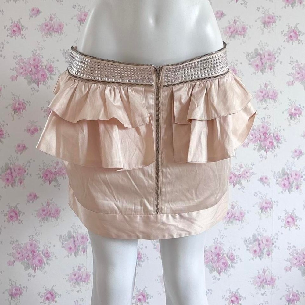 2000s silky ruffle mini skirt with studded belt